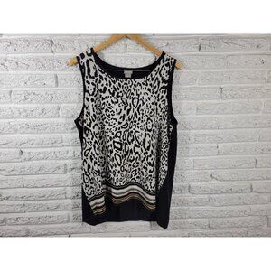 Chicos Women Top 3 Standard Extra Large Tank Black Animal Print Career ANI81E